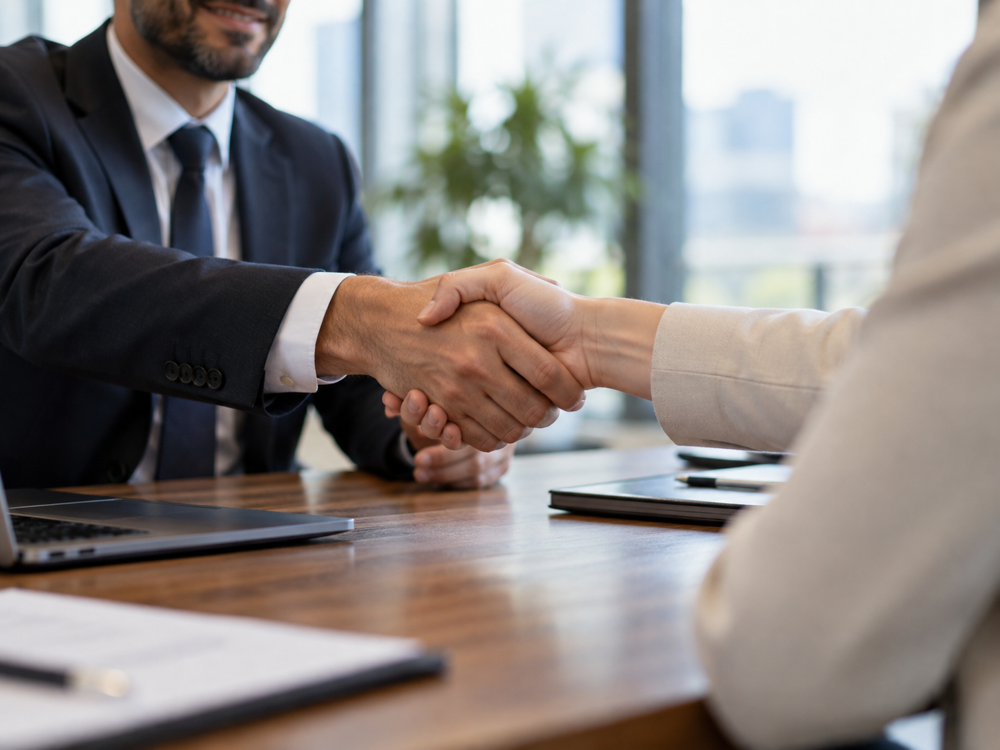 Poignée de main lors d’un accord professionnel, symbole de relation commerciale